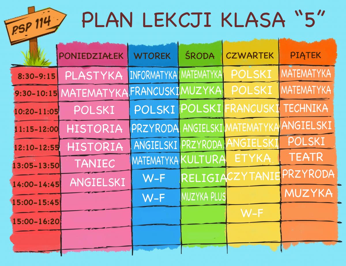 Szkola Zak Poznan Plan Lekcji Plan lekcji - klasa 5 2015/2016 | Prywatna Szkoła Podstawowa 114